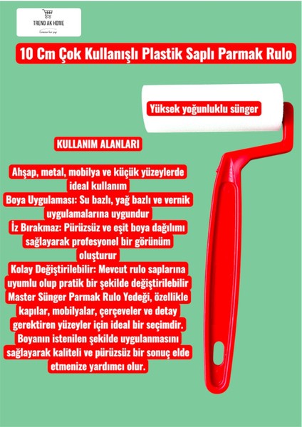 10 cm Plastik Saplı Parmak Rulo Boyama Rulosu Dar Alanlarda Çok Kullanışlı Lüks Ürün indirimleri