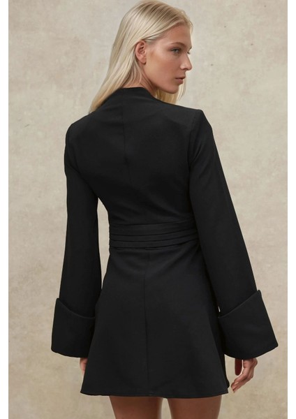 Kadın Şık V Yaka Uzun Kollu Mini Elbise Siyah fiyatları