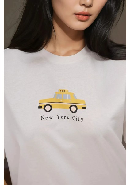 Kadın Kadın %100 Pamuk Bisiklet Yaka Oversize Beyaz Baskılı T-Shirt Limon Sarısı fiyatları