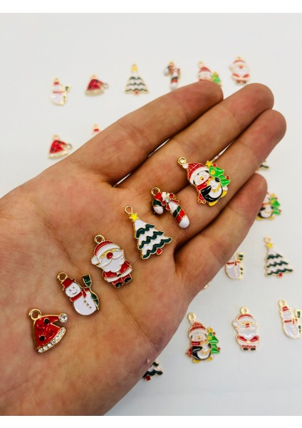 Noel Temalı Metal Kolye Ucu Seti (Noel, Şapka, Şeker, Kardan, Çam, Penguen) – 6 Adet