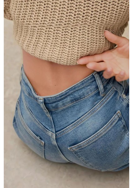 Kadın Geniş Paça Esnek Kot Pantolon Orta Mavi Denim modelleri