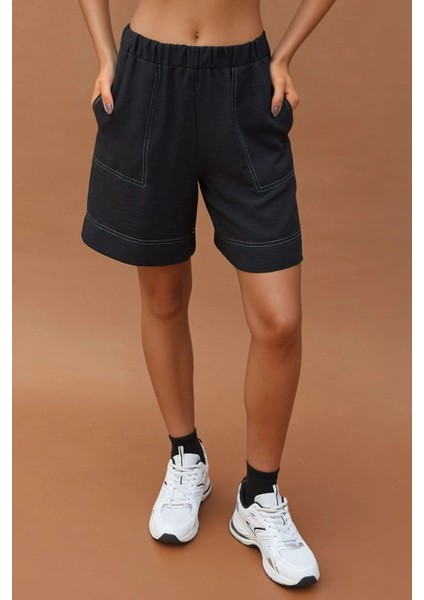 Kadın Dikiş Detaylı Denim Görünümlü Rahat Kesim İkili Takım Siyah indirimleri