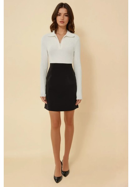 Kadın Yüksek Bel Hafif Likralı Çan Etek Black fırsatları