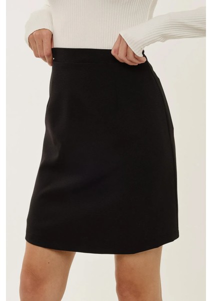 Kadın Yüksek Bel Hafif Likralı Çan Etek Black indirimleri