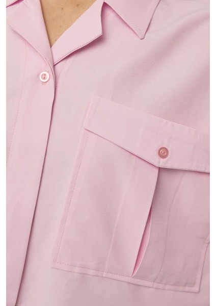 Kadın Zarf Cepli Kısa Gömlek Pink