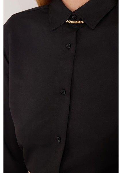 Kadın Slim Fit Dar Kesim Vucüda Oturan Uzun Kollu Siyah Basic Gömlek modelleri