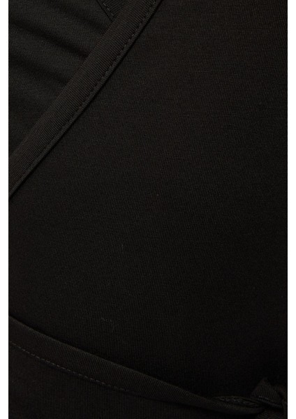 Kadın Kruvaze Bağlama Detaylı Soft Kumaş Balerin Bluz Siyah