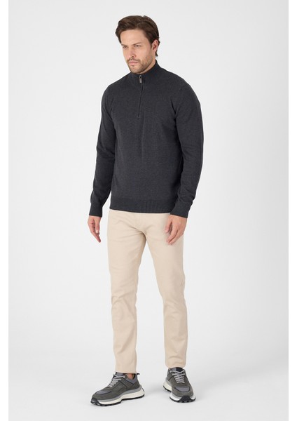 Antrasit %100 Pamuk Erkek Yarım Fermuarlı Dik Yaka Triko Kazak fiyatları