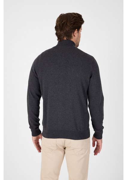 Antrasit %100 Pamuk Erkek Yarım Fermuarlı Dik Yaka Triko Kazak indirimleri