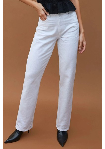 Kadın Yüksek Bel Straight Fit Jeans White