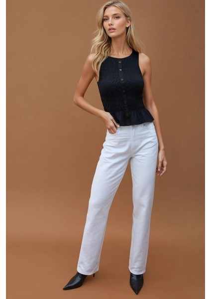Kadın Yüksek Bel Straight Fit Jeans White indirimleri