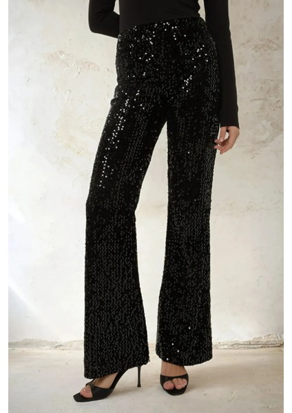 Kadın Payetli Pantolon Black