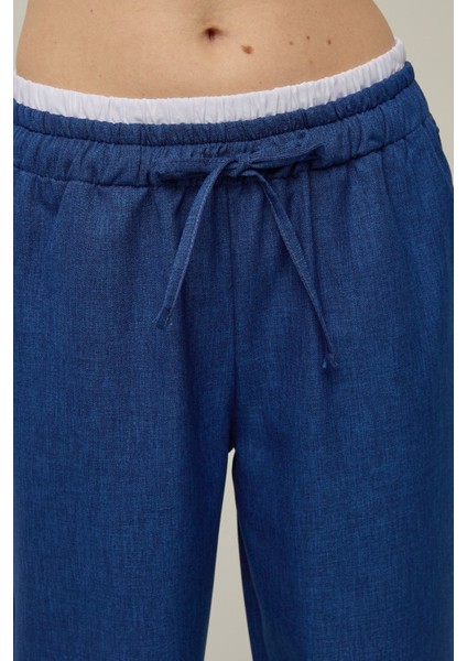 Kadın Geniş Paça Lastik Bel Detaylı Pantolon Blue modelleri