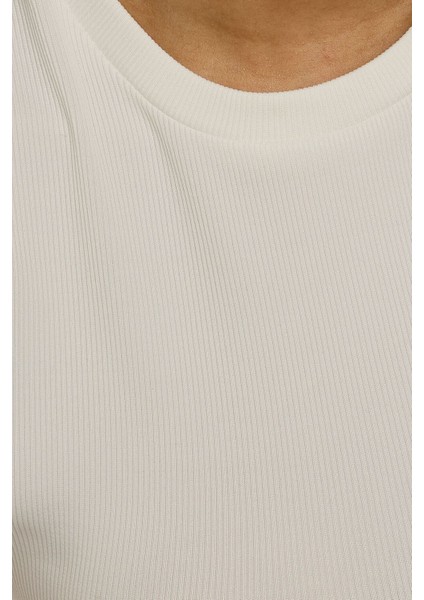 Kadın Vücuda Oturan Bisiklet Yaka Örme Bluz White