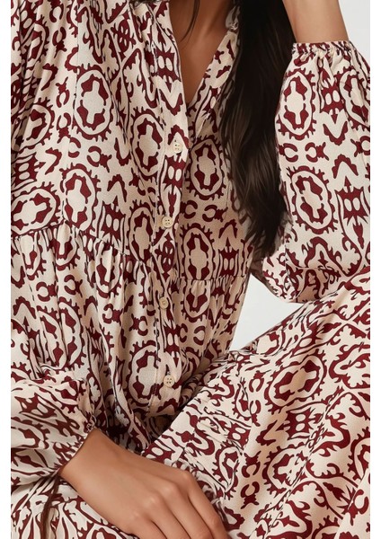 Kadın Gömlek Yaka Desenli Modest Elbise Tuğla Kırmızısı fırsatları