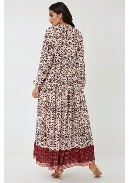 Kadın Gömlek Yaka Desenli Modest Elbise Tuğla Kırmızısı indirimleri