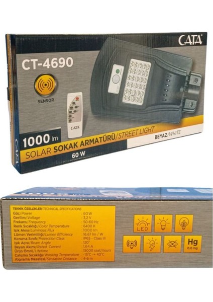 Ekim Aydınlatma 60 W Solar Dış Mekan Sokak Lambası Uzaktan Kumandalı Beyaz Işık CT4690 fiyatları