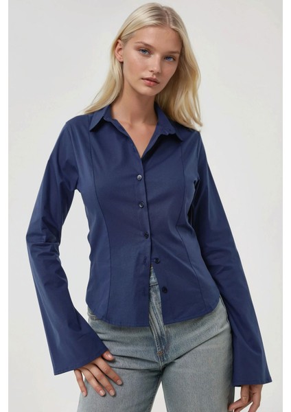 Kadın Dar Kesim Uzun Kollu Gömlek Blue fiyatları
