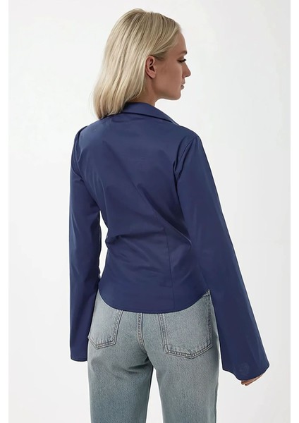 Kadın Dar Kesim Uzun Kollu Gömlek Blue modelleri