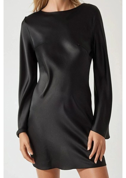 Kadın Sırt Detaylı Saten Mini Elbise Siyah modelleri