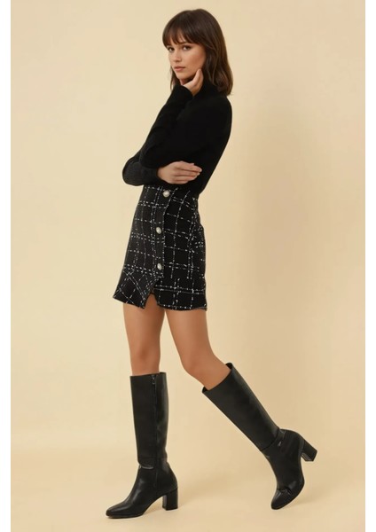 Kadın Düğme Detaylı Tüvit Volanlı Mini Etek Black fiyatları