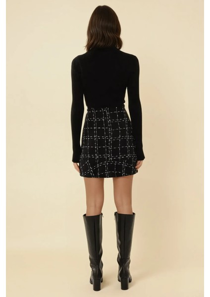 Kadın Düğme Detaylı Tüvit Volanlı Mini Etek Black fırsatları