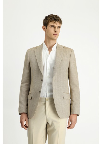 Regular Fit Yünlü Balıksırtı Ceket