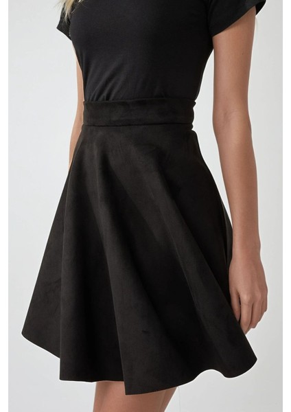 Kadın Süet Yüksek Bel Mini Etek Black fiyatları