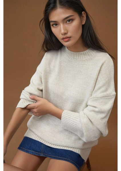 Kadın Kalın Bisiklet Yaka Uzun Kalçayı Kapatan Kazak Natural fiyatları