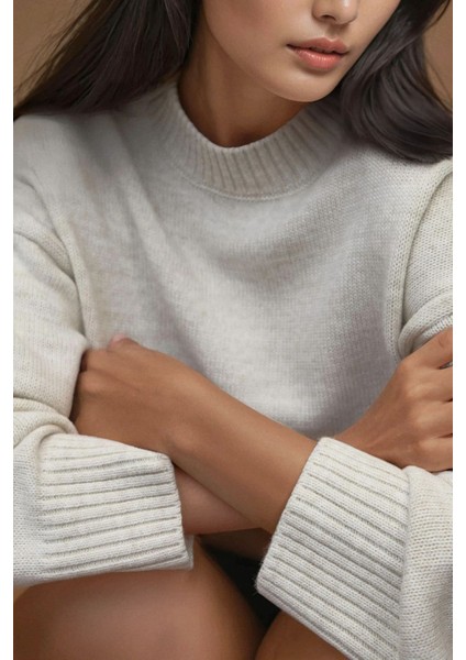 Kadın Kalın Bisiklet Yaka Uzun Kalçayı Kapatan Kazak Natural modelleri