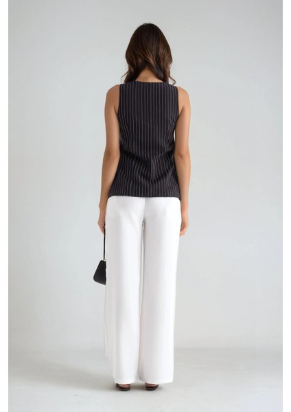 Kadın Çizgili Bisiklet Yaka Yelek Black indirimleri