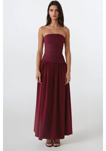 Kadın Straplez Maxi Elbise Red