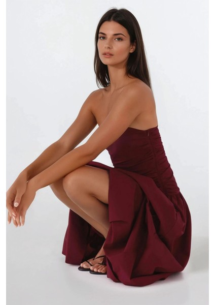 Kadın Straplez Maxi Elbise Red