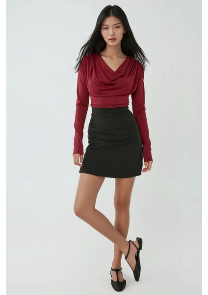 Kadın Degaje Yaka Omzu Vatkalı Bluz Red fiyatları