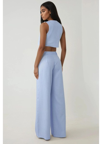 Kadın Pika Collection Fitted Striped Crop Yelek Bebek Mavisi modelleri