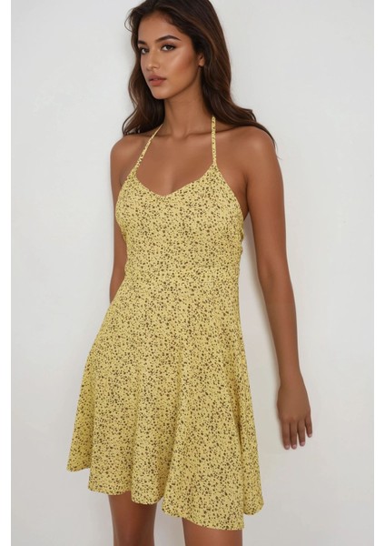 Kadın Çiçek Desenli Mini Elbise Yellow modelleri