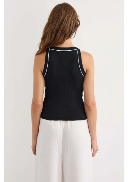 Kadın Halter Yaka Örme Üst Black fırsatları