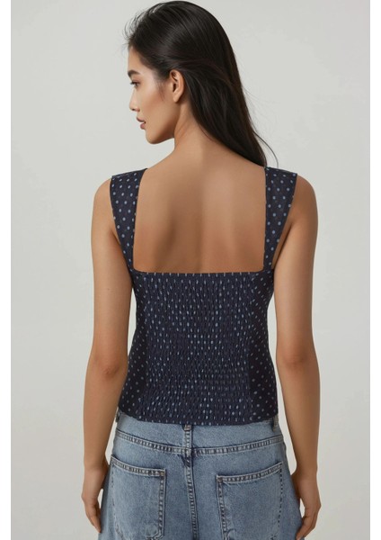 Kadın Kalp Yaka Arkası Gipeli Askılı Tül Bluz Lacivert modelleri