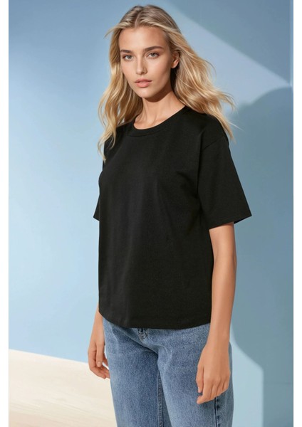 Kadın Pamuklu Basic Bisiklet Yaka T-Shirt Black modelleri