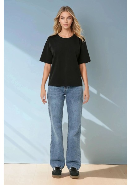 Kadın Pamuklu Basic Bisiklet Yaka T-Shirt Black fırsatları