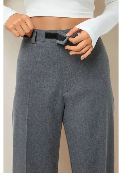 Kadın Beli Cırtcırtlı Dokuma Pantolon Gri fiyatları