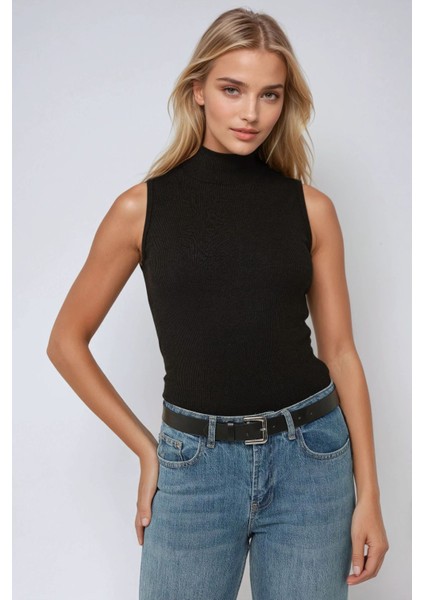 Kadın Slim Fit Dik Yaka Üst Black modelleri