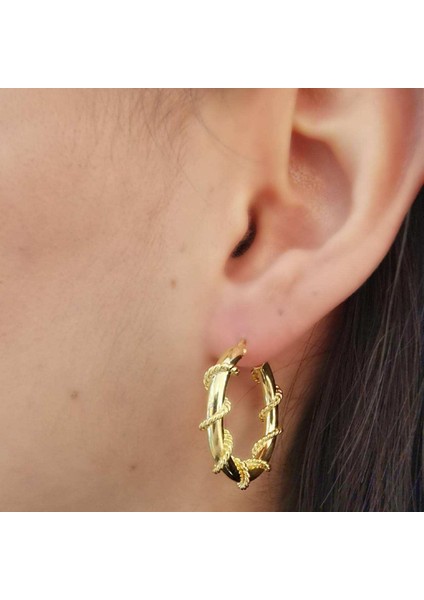 Halka Gümüş Küpe Sarmallı Gold