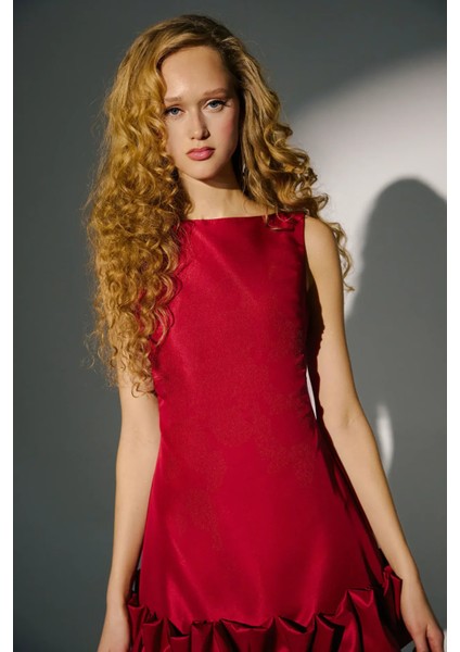 Kadın Balon Etek Sırtı Açık Bodycon Mini Elbise Tuğla Kırmızısı indirimleri