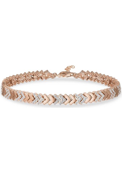 Balık Sırtı Gümüş Su Yolu Bileklik Rose Zirkon Taşlı