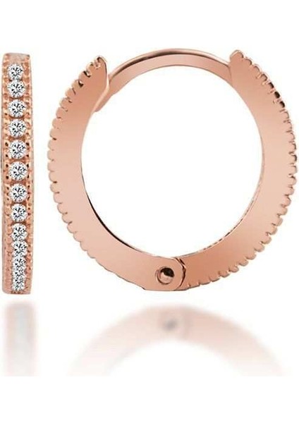 Halka Gümüş Küpe Zirkon Rose Büyük