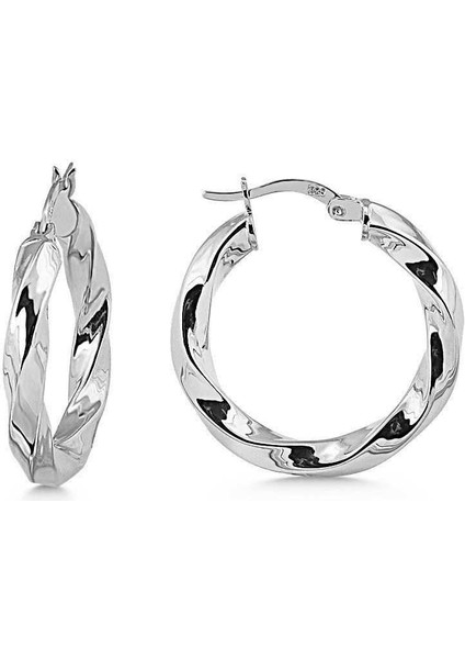 Burgu Gümüş Küpe Halka Rodyum