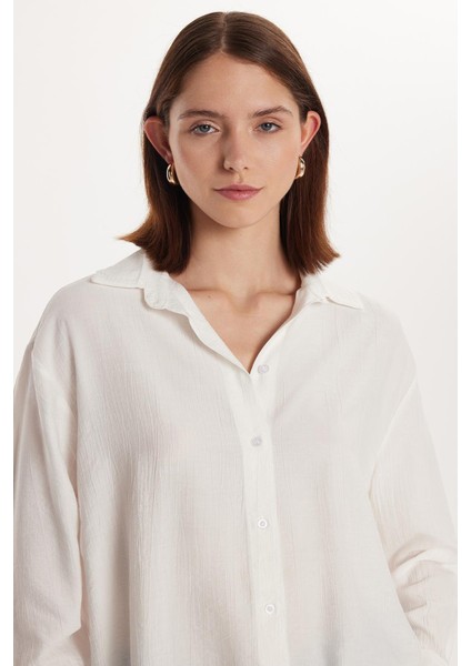 Kadın Regular Fit Uzun Kollu Sırt Bağlama Detaylı Ekru Gömlek fiyatları