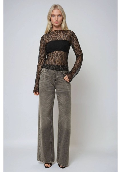 Kadın Bisiklet Yaka Dantel Bluz Black fiyatları