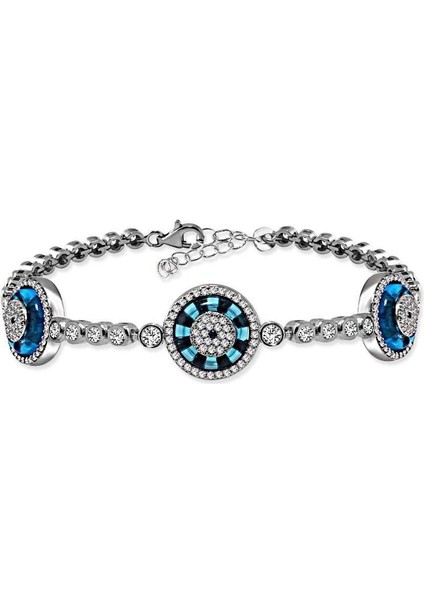 Üçlü Cam Göz Zirkon Taşlı Su Yolu Bileklik